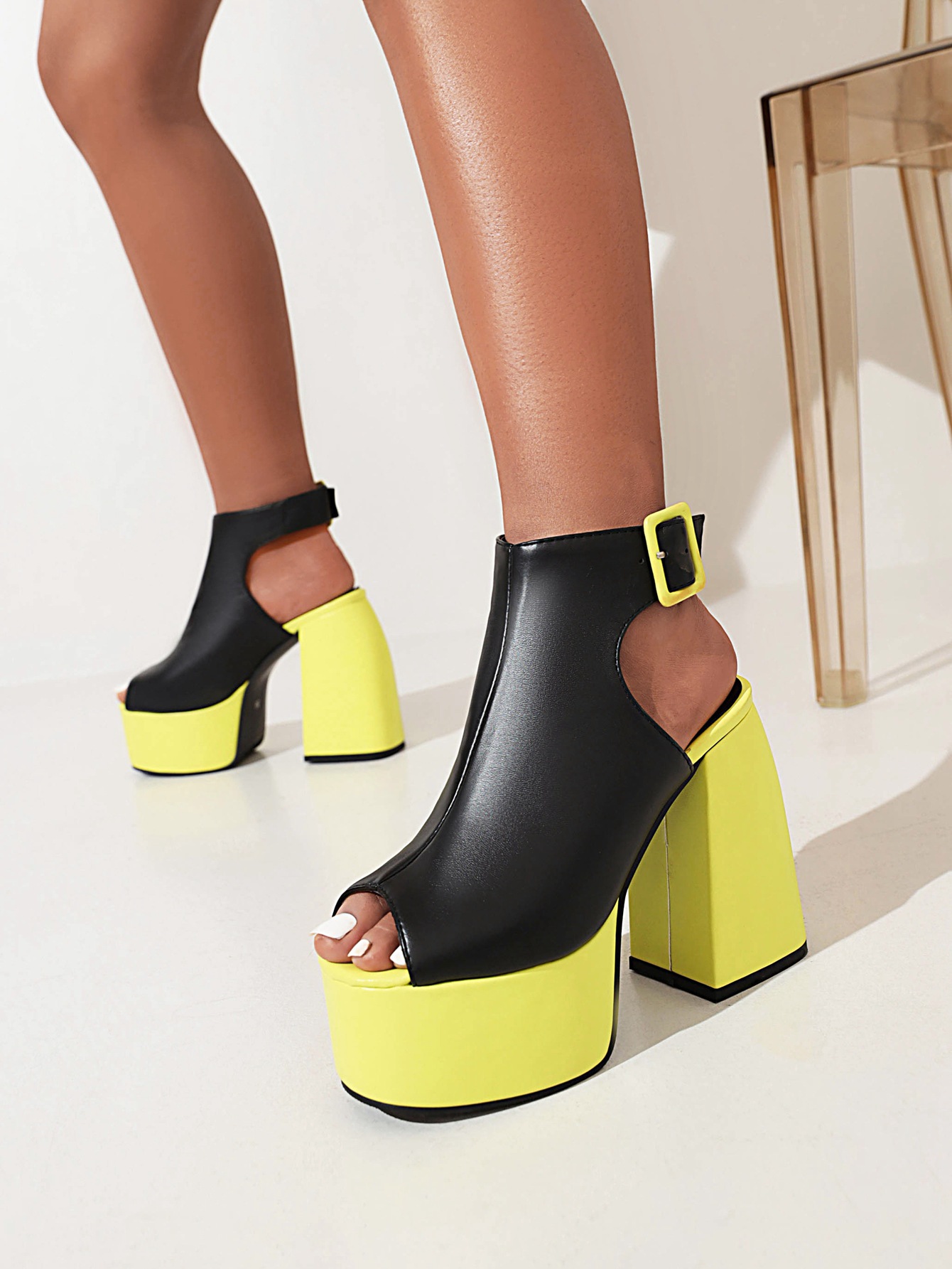 Spring And Summer Fish Mouth Waterproof Platform Thick Bottom Back Empty Square Buckle High-Heeled Cool Boots Women image 4