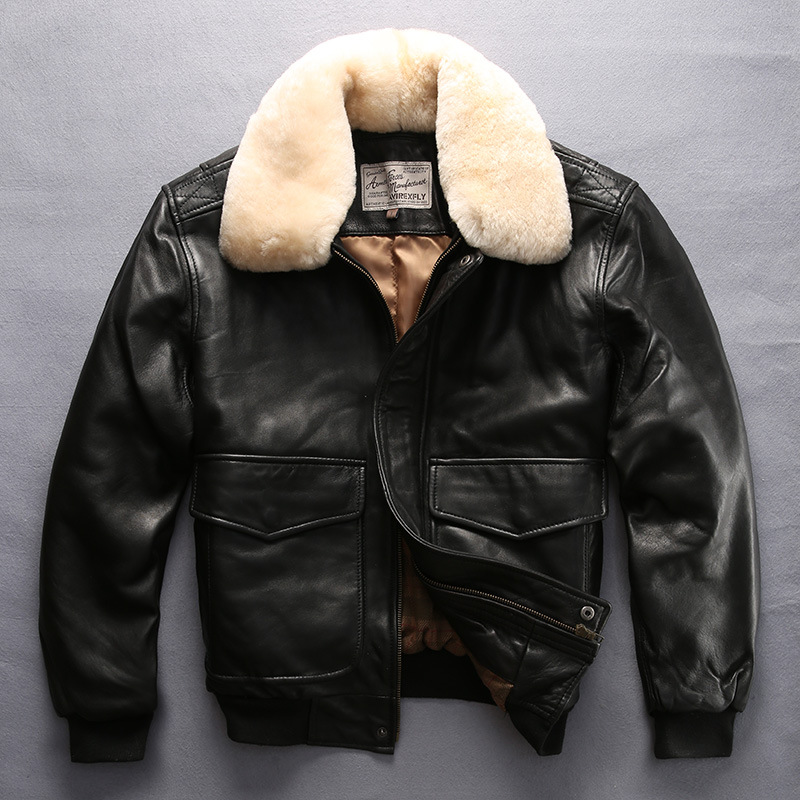 Sheepskin Jacket Casual Aviation Flight Suit Leather Jacket - Picture 6 of 7