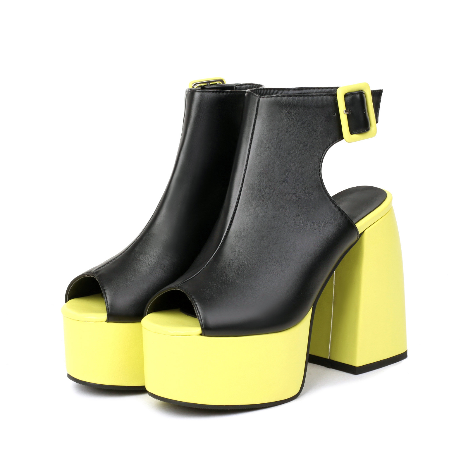 Spring And Summer Fish Mouth Waterproof Platform Thick Bottom Back Empty Square Buckle High-Heeled Cool Boots Women image 5