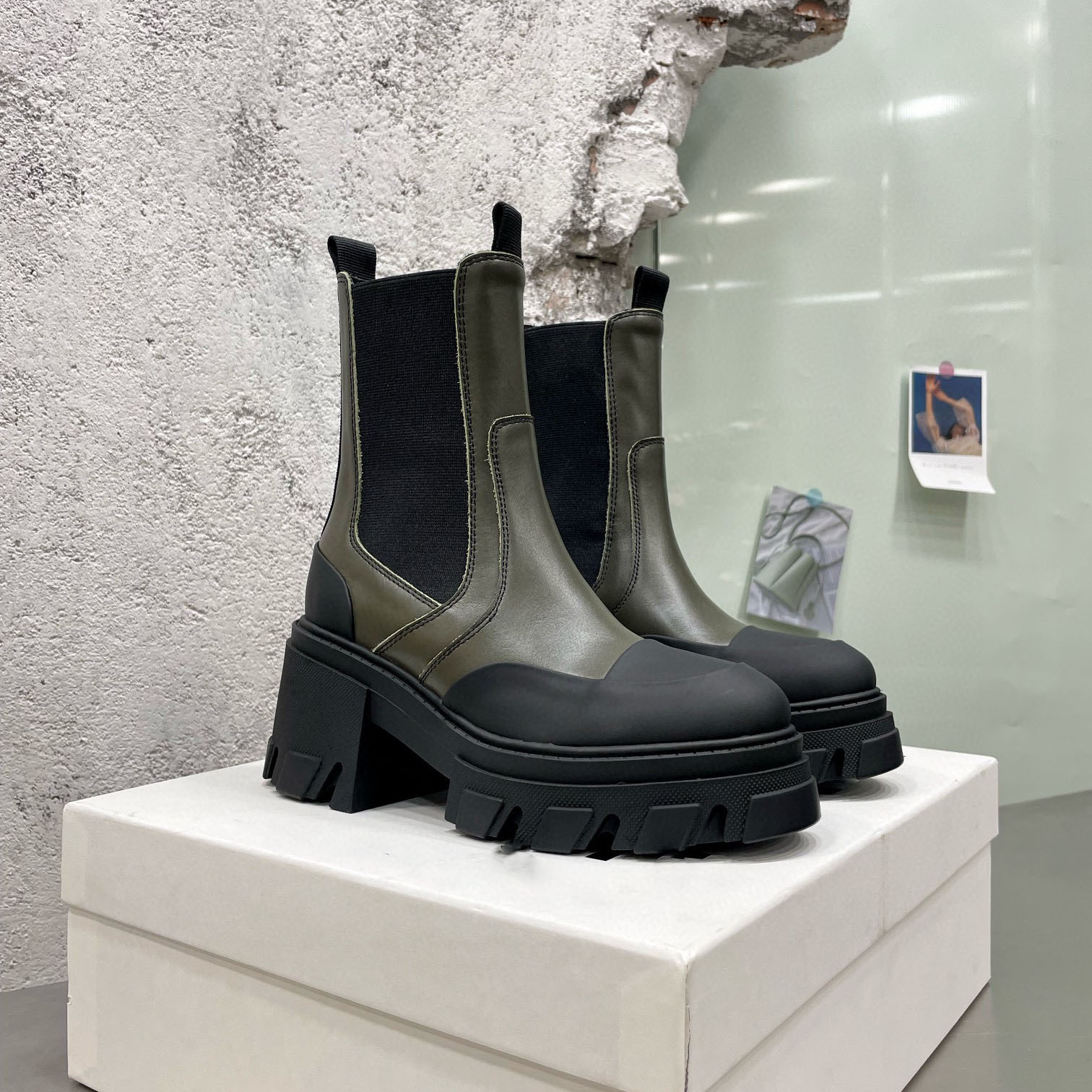 Thick Sole Hight Increasing Chelsea Boots Women Real Leather Mixed Colors Martin Boots Round Toe Elastic Band Ankle Boots image 2