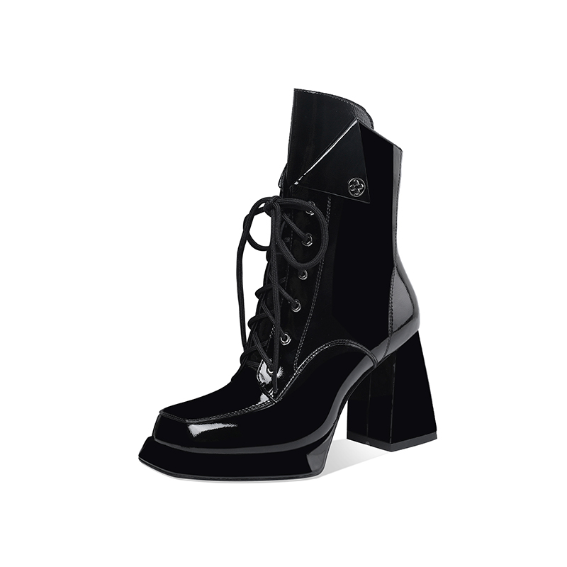 Patent Leather Thick Heel Martin Boots Women's 9cm Spring And Autumn Single Boots Waterproof Platform High-Heeled Ankle Boots image 6