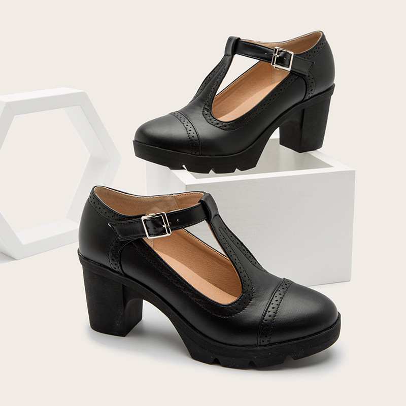 Single Shoe Thick Heel High Heel Soft Leather Versatile Black French Work Shoes Small Leather Shoes Mary Jane Shoes image 2