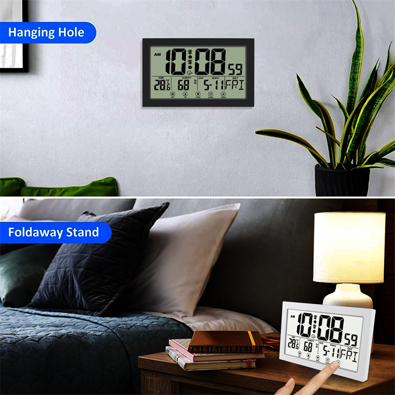 Touch Screen Digital Wall Clock Temperature Humidity Electronic Alarm Clock