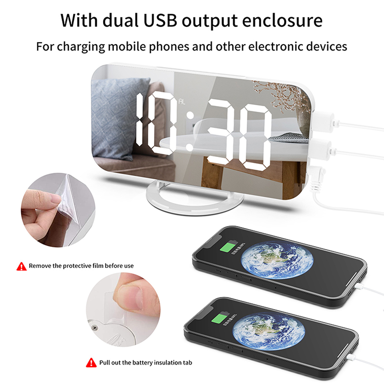 Dual USB Output Enclosure LED Alarm Clock