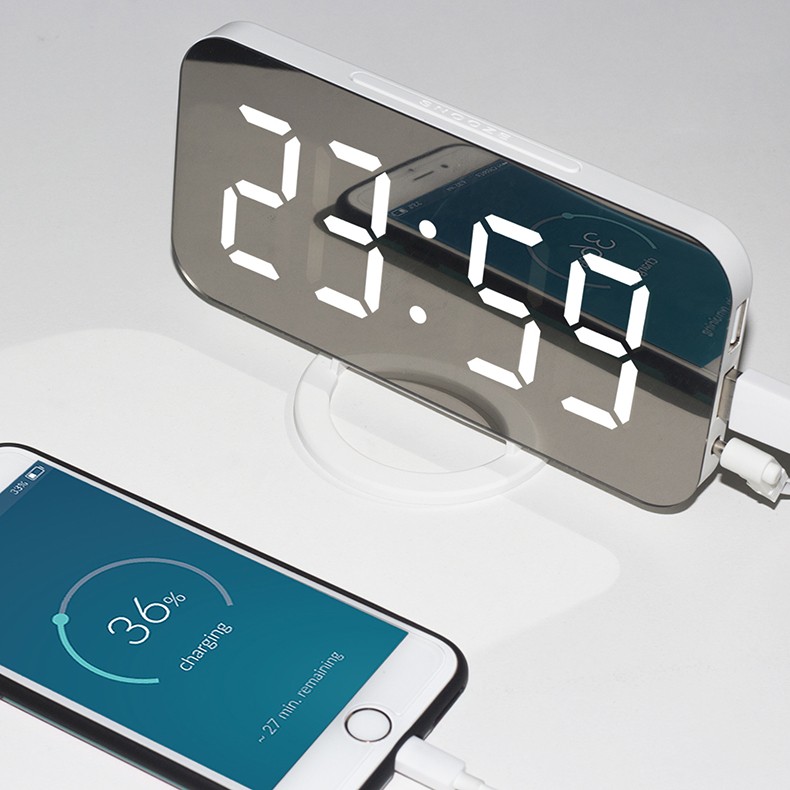 LED Alarm Desk Clock with Mobile Charger