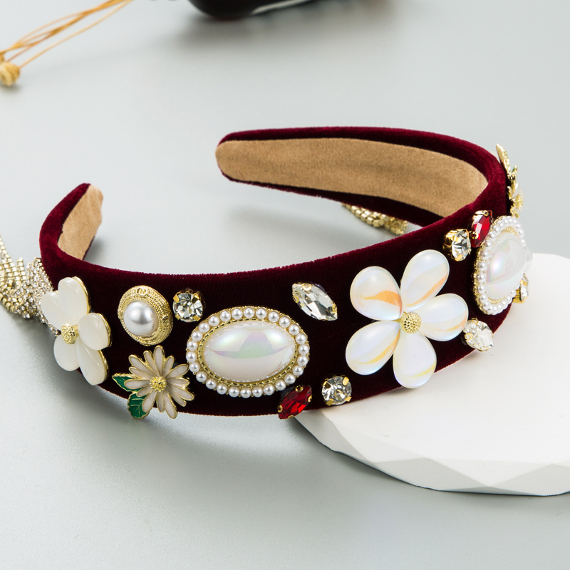 Burgundy padded velvet headband inner construction