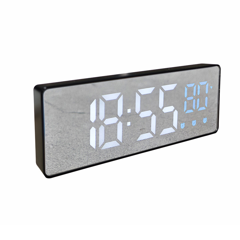White mirror with Blue Light Color mini alarm clock