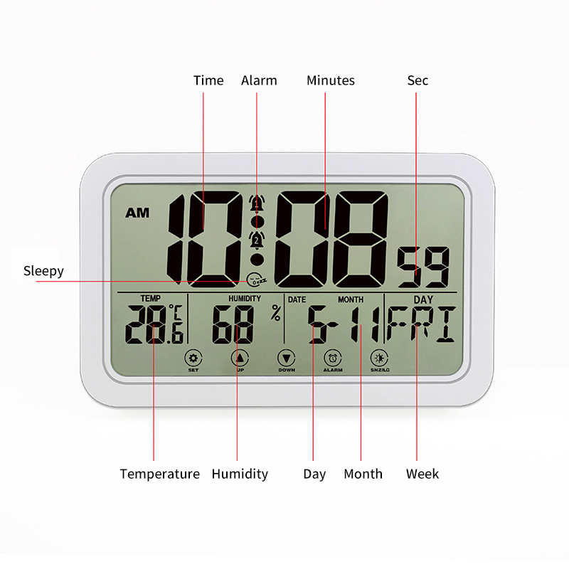 Digital clock displaying various information.