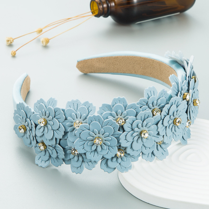 Powder blue floral headband with colorful full front coverage