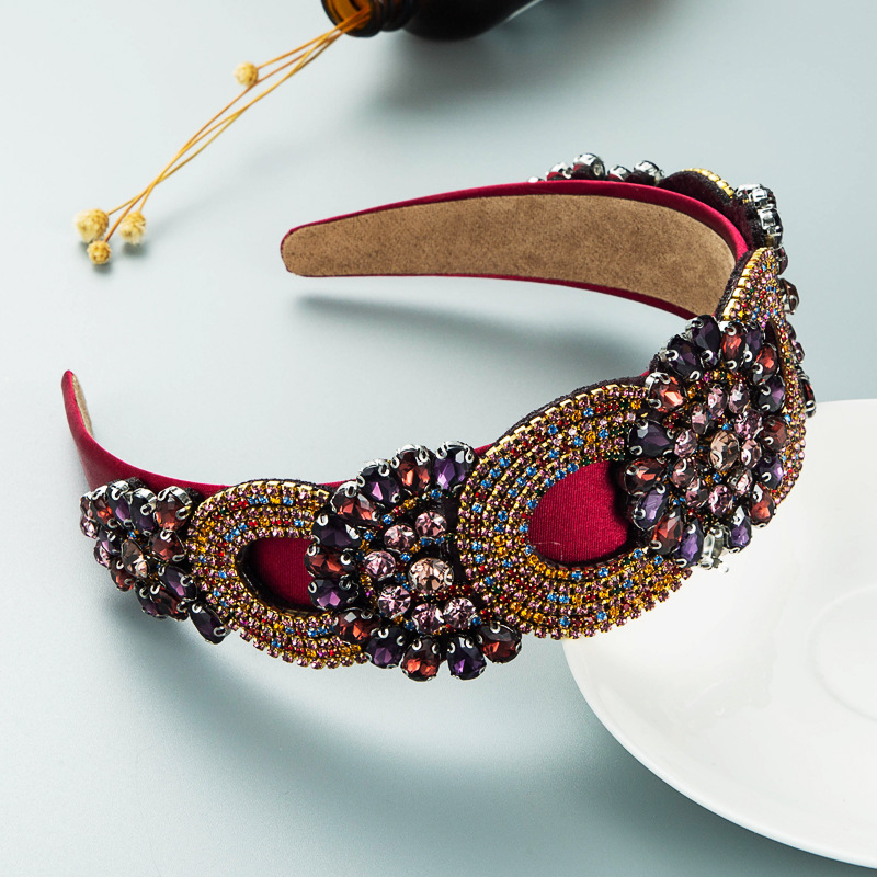 Burgundy embellished headband in dramatic retro styling