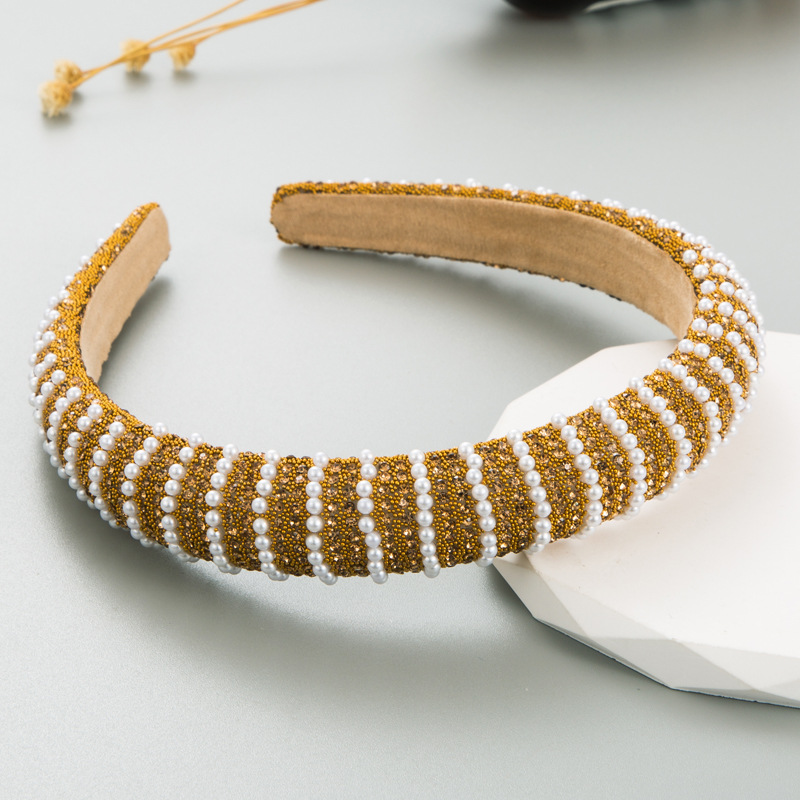 Champagne gold headband with sparkling rhinestone rows