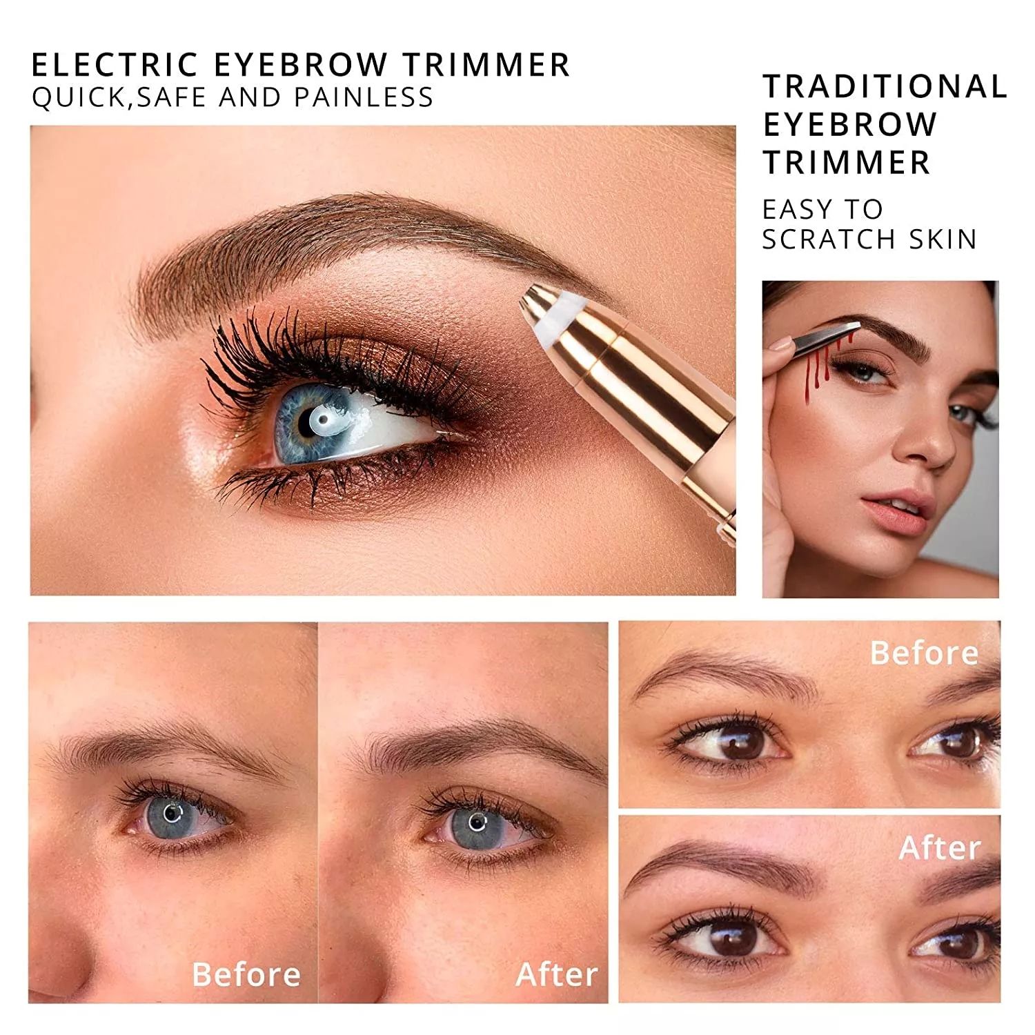 Close view of electric eyebrow trimmer in use