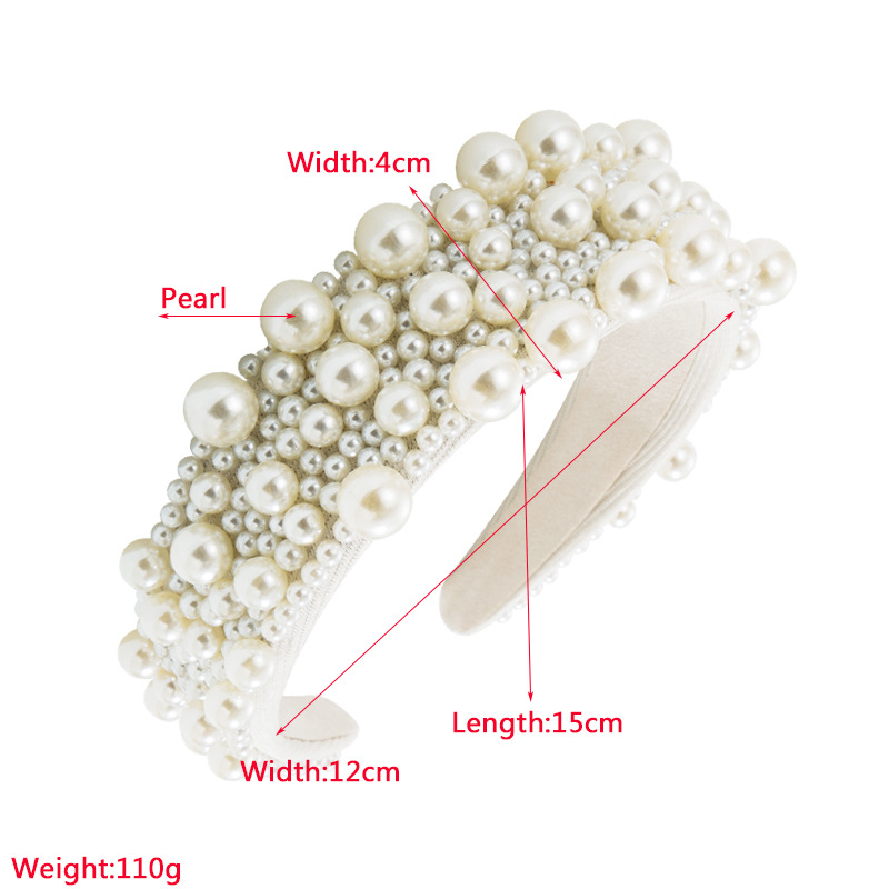 Overhead view showing pearl headband construction details