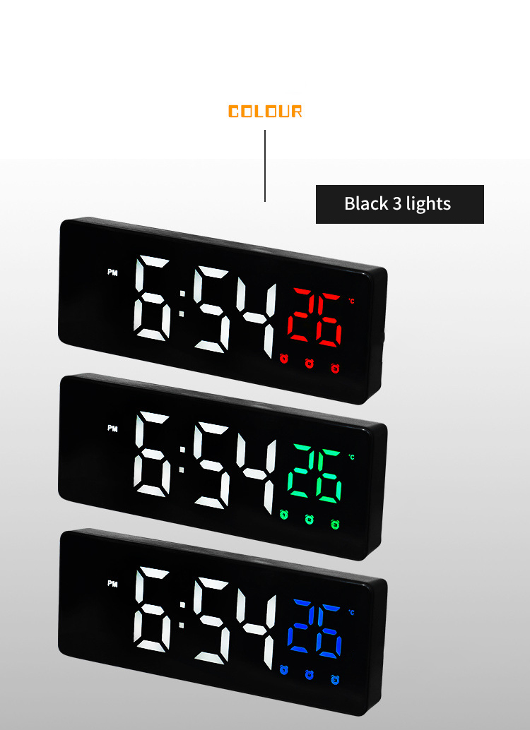 Black 3 Light Color mini digital clock