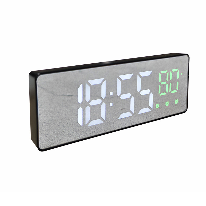 White mirror with Green Light Color mini alarm clock