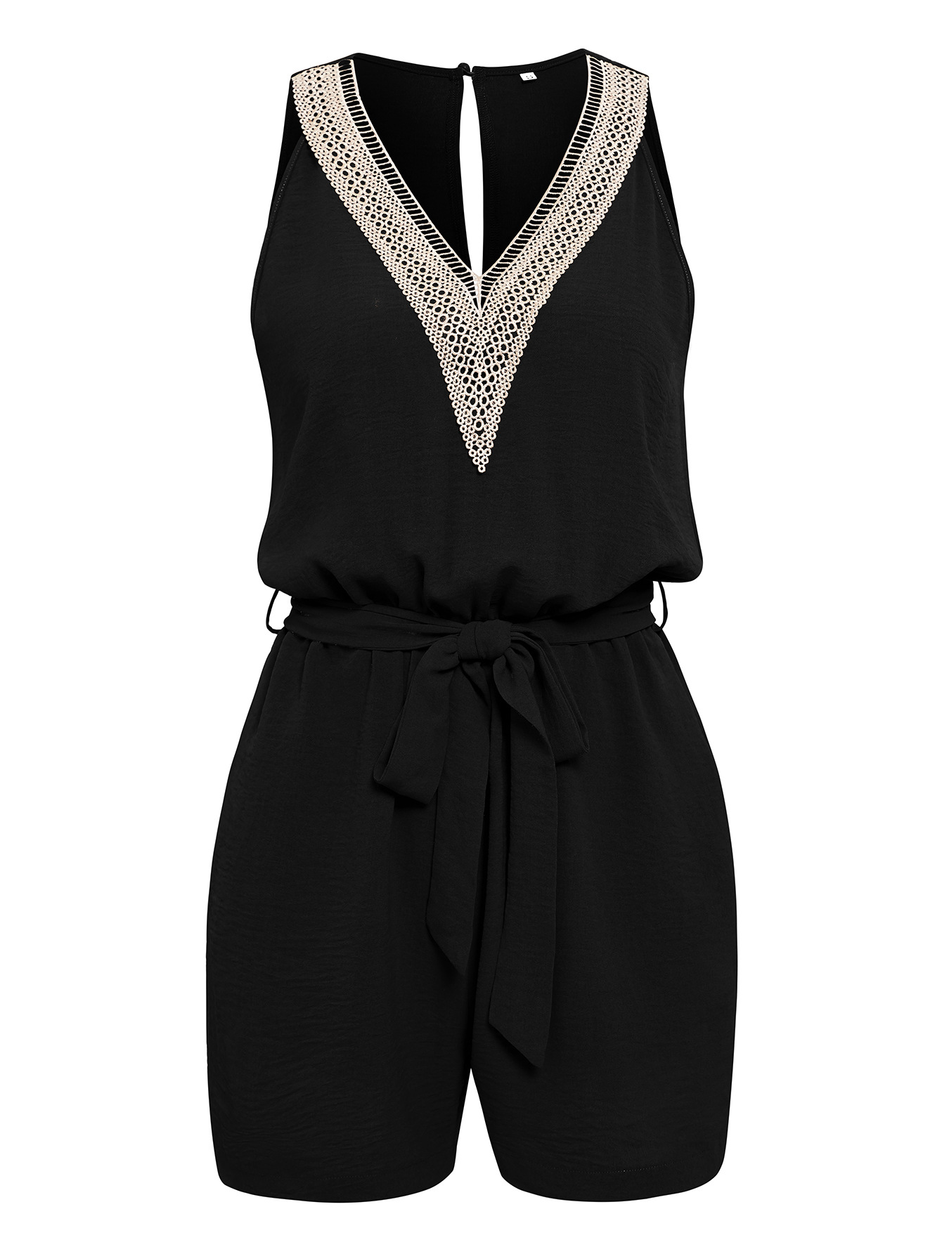 Spring And Summer New Women's Casual Lace V-Neck Solid Color Sleeveless Jumpsuit