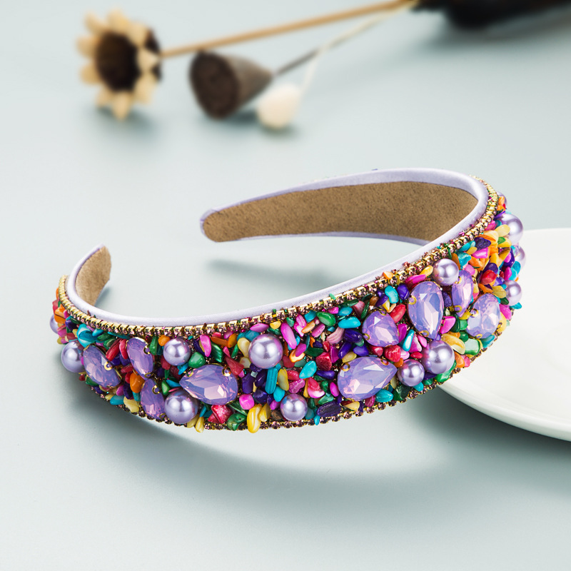 Multicolor candy-inspired headband with vibrant jeweled surface