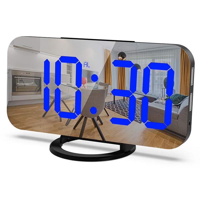 Blue LED Alarm Desk Clock Dual USB Output