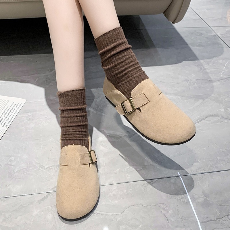 Khaki Flat Shoes French Retro Single Shoes Boken Shoes Spring Women's Shoes image 8