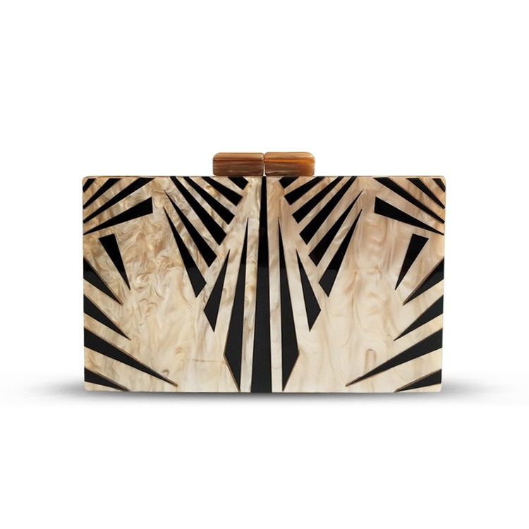 Leaf Vein Acrylic Dinner Bag Geometric Splicing Handbag Women's Dress Small Square Bag Cross Body