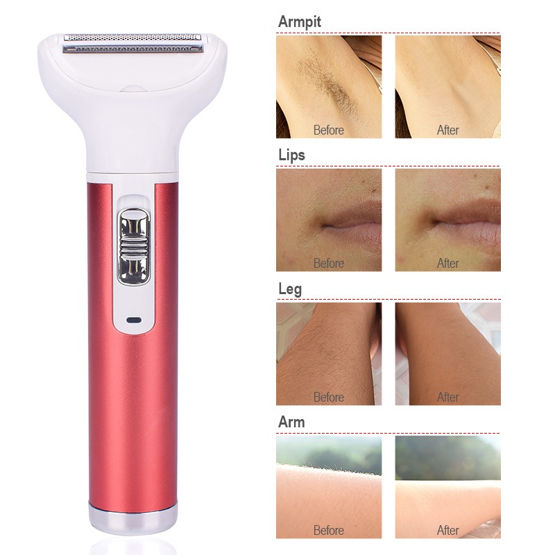 Compact metallic electric shaver with silver trim
