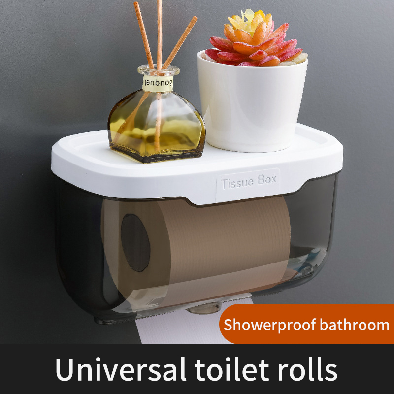Toilet tissue box Transparent perforated wall mounted toilet tissue box Creative simple waterproof bathroom drawer