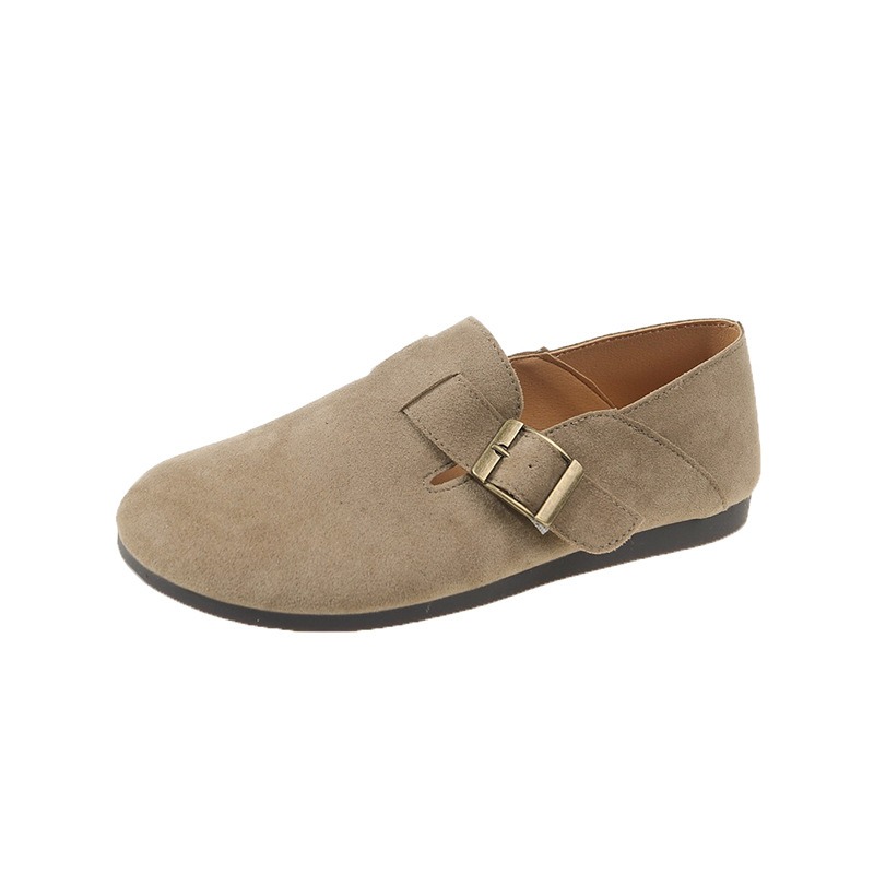 Khaki Flat Shoes French Retro Single Shoes Boken Shoes Spring Women's Shoes image 7