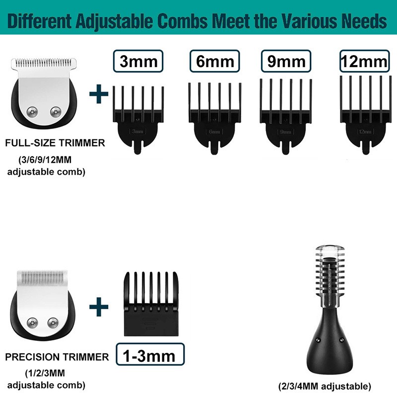 Grooming comb assortment with adjustable length markings