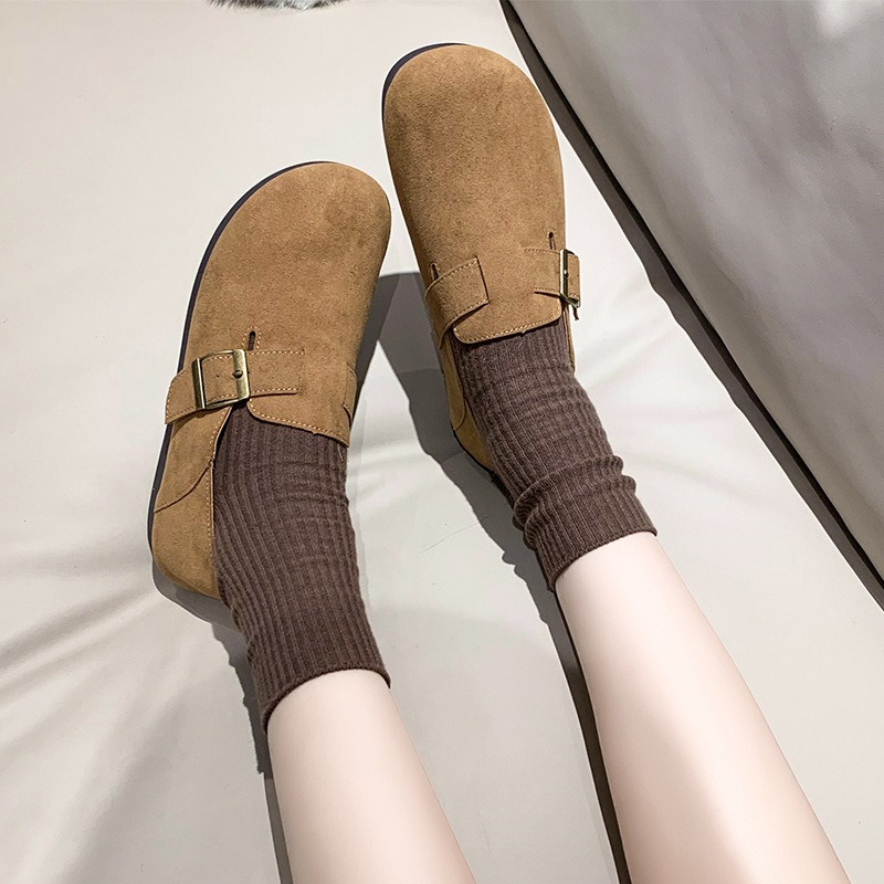 Khaki Flat Shoes French Retro Single Shoes Boken Shoes Spring Women's Shoes image 6