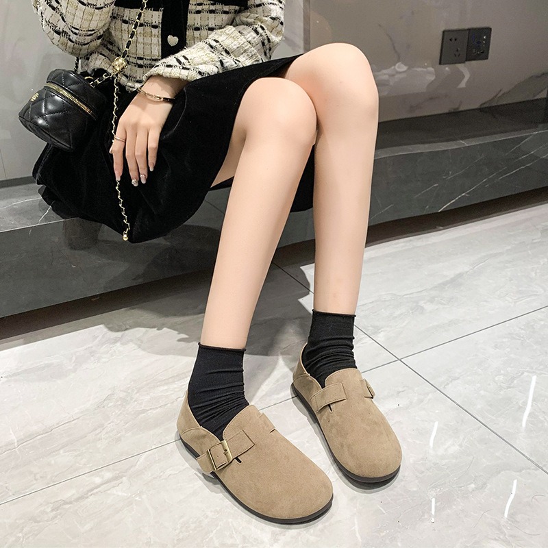 Khaki Flat Shoes French Retro Single Shoes Boken Shoes Spring Women's Shoes image 4