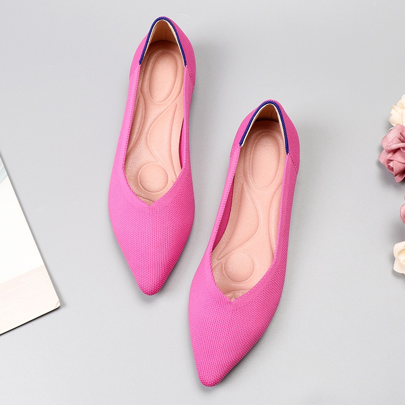 Flying Woven Single Shoes Doudou Knitted 41 Flat Sole 43 Large Women's Shoes Pointed Ladybugs