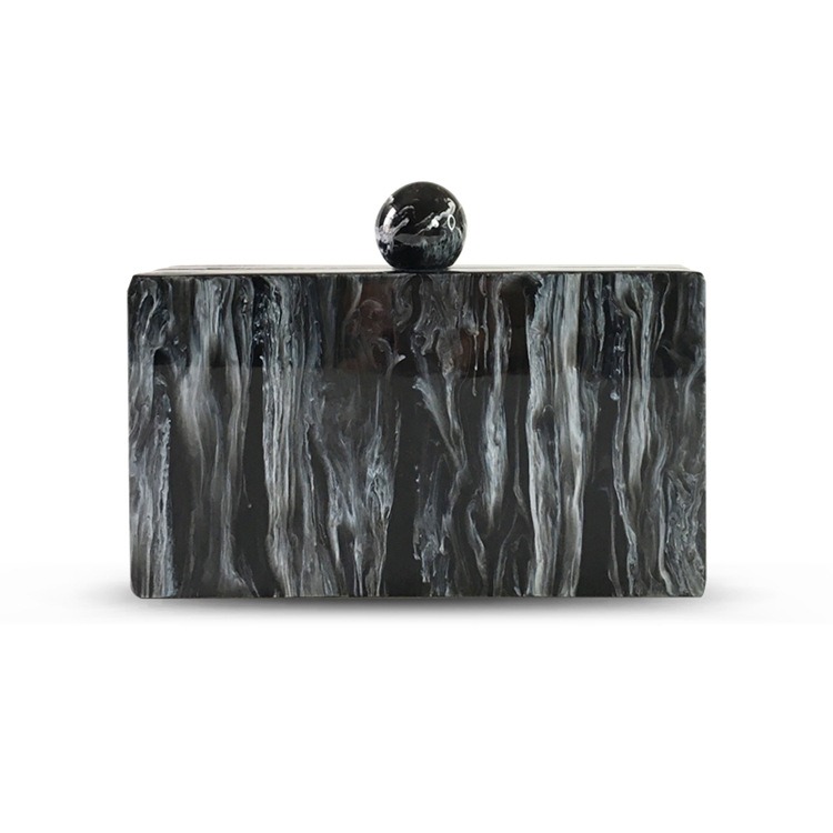 Round Head Marble Grain Acrylic Dinner Bag Fashion Black Versatile Handbag Cross Body Box Bag