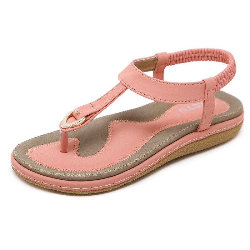 Summer Sandals Women's Metal Large Buckle Embroidery Flat Shoes