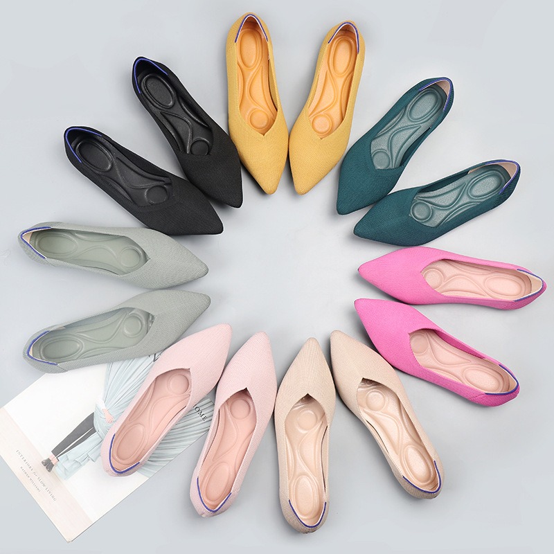 Flying Woven Single Shoes Doudou Knitted 41 Flat Sole 43 Large Women's Shoes Pointed Ladybugs
