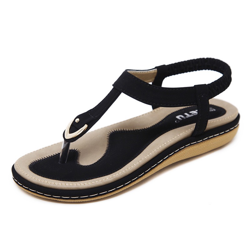 Summer Sandals Women's Metal Large Buckle Embroidery Flat Shoes