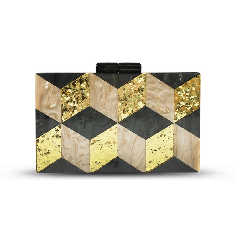 Women's Bag Vintage Sequins Acrylic Dinner Bag Geometric Checker Splicing Handbag Dress Bag