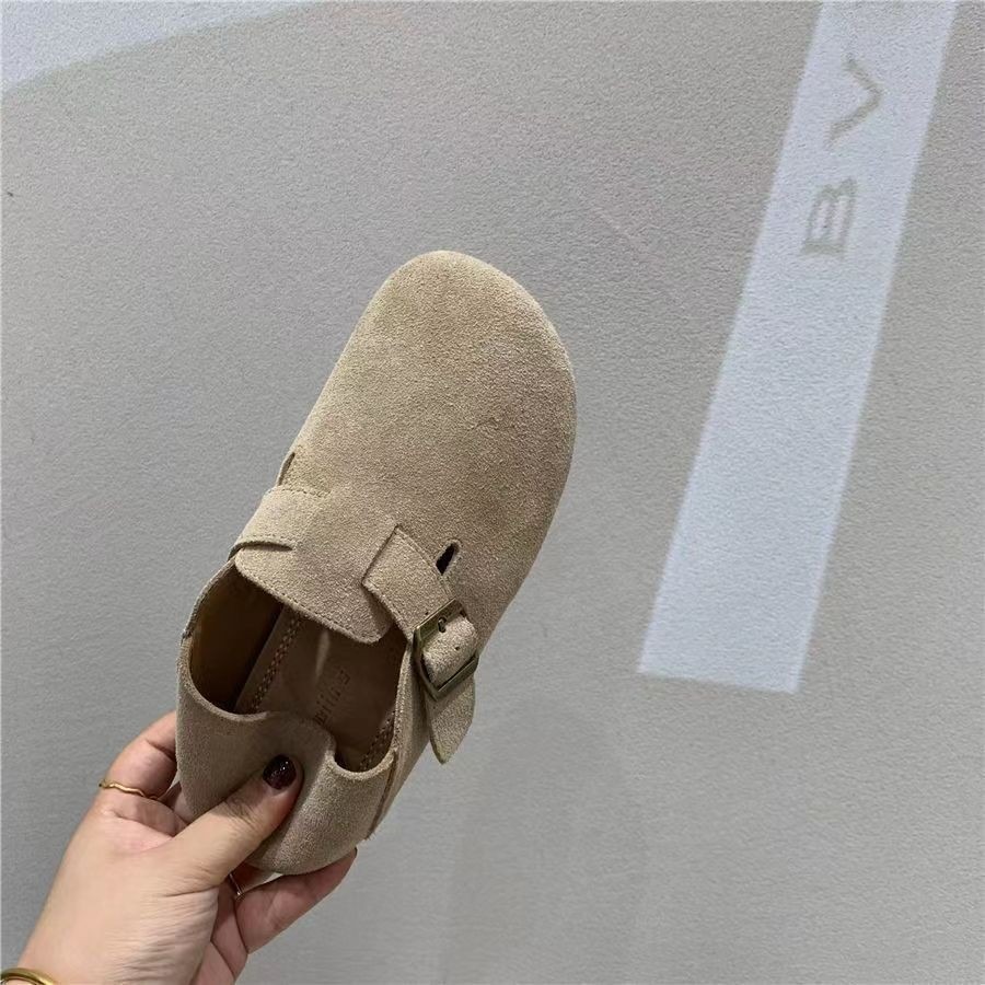 Khaki Flat Shoes French Retro Single Shoes Boken Shoes Spring Women's Shoes image 3