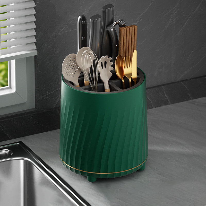 Rotatable Knife Holder Two-Color Multifunction Chopsticks Cage Kitchen Knife And Fork Cutlery Draining Basket Simple Two-Color Storage