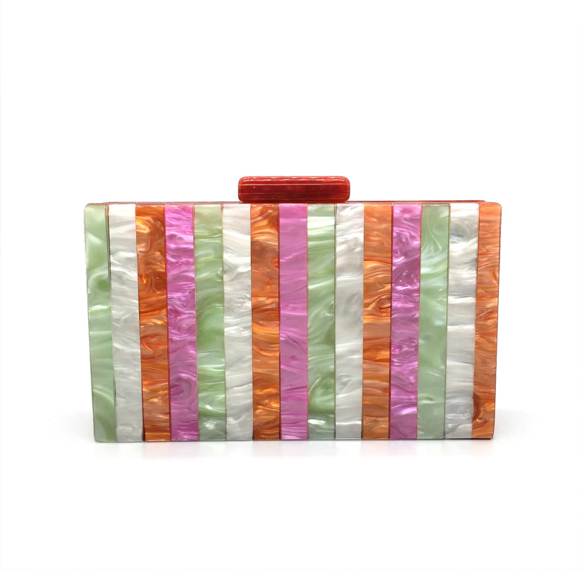 Candy Striped Acrylic Dinner Bag Fashion Pearl Vertical Stripe Splicing Handbag