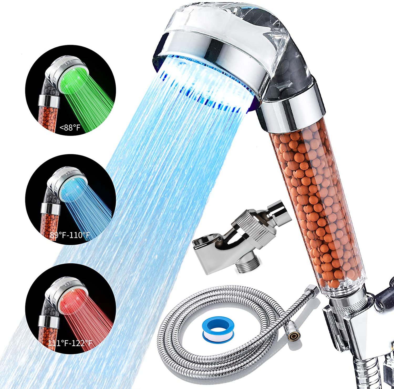 LED Luminous Colorful Shower Nozzle Negative Ion Self Generating Shower Head Three Color Temperature