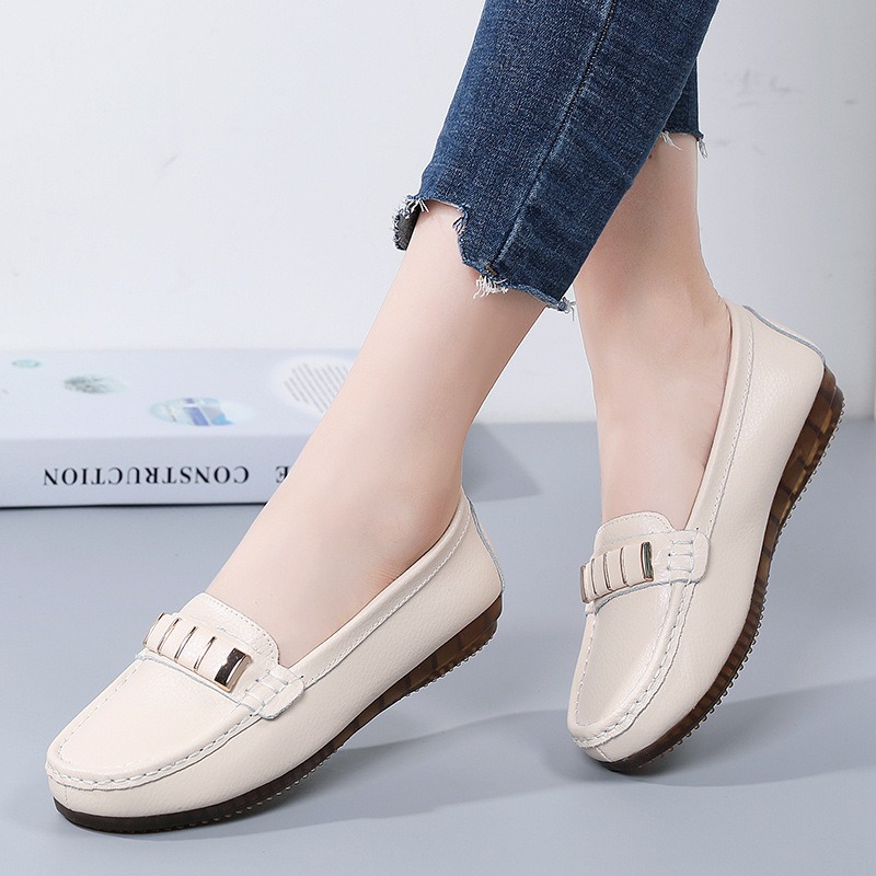 Single Shoes In Spring And Autumn Women's Korean Flat Mother Shoes Cowhide Small Leather