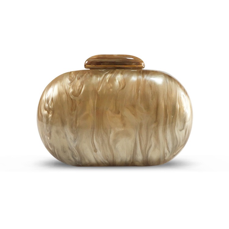 Female Oval Acrylic Dinner Bag Fashion Pure Color Pearlescent Handbag One Shoulder Box Bag