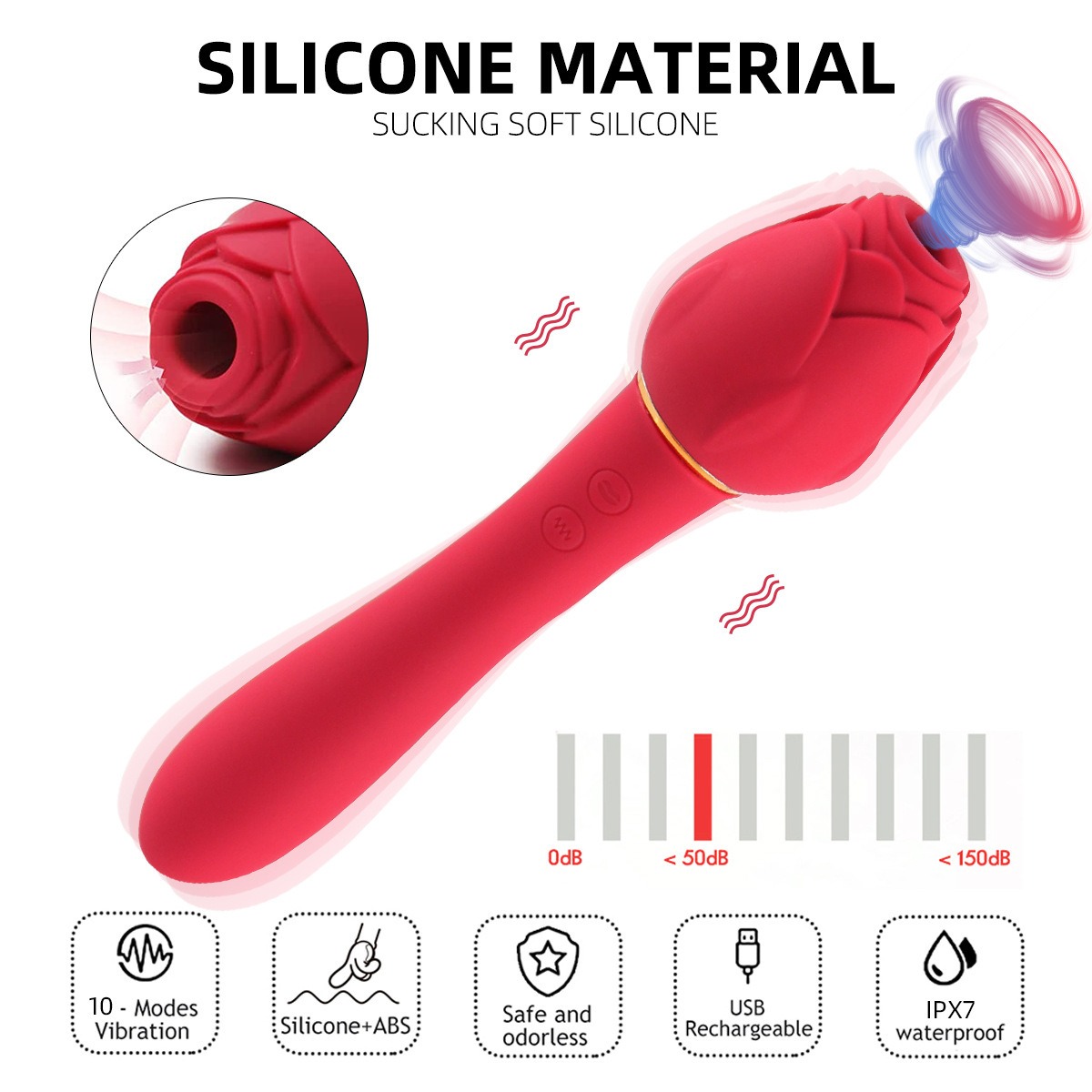 Variable Frequency Mute Female Handle Rose Vibration Liquid Silicone Massage Stick