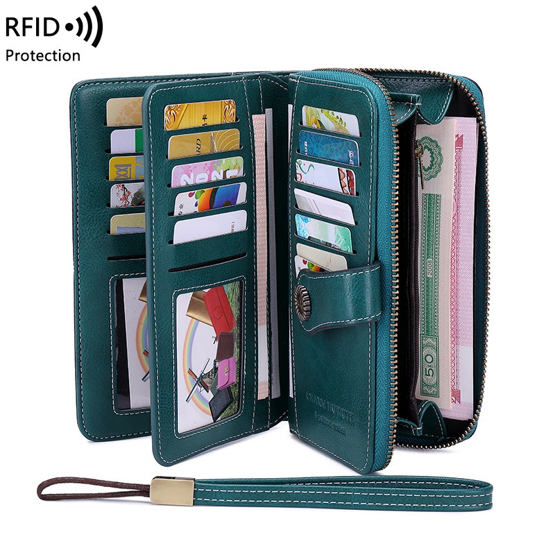 RFID Antimagnetic Wallet Long Zipper Women's Wallet Leather New Large Capacity Handbag