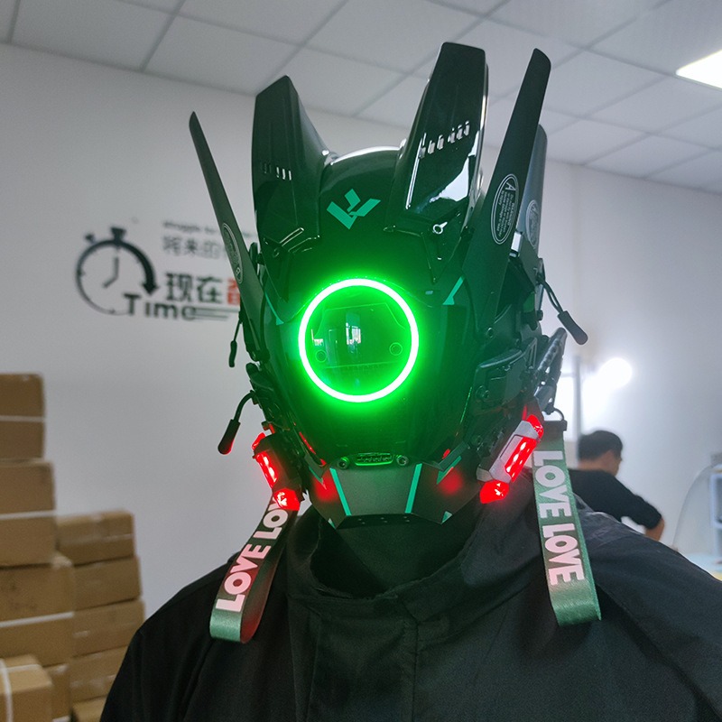 Cyberpunk Mask Round Lights Wing Braid Triangle Lights Change