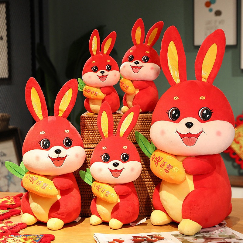 Paws Red Rabbit Toy Hold Radish Rabbit Doll Rabbit Year Mascot Open Door Red Plush Toy ...