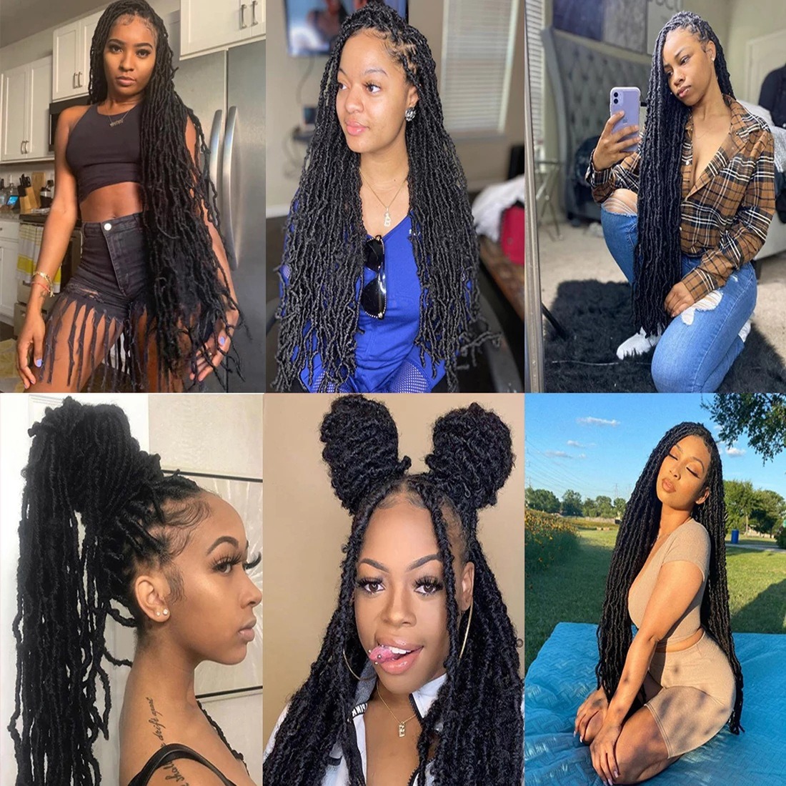 Long dense loc styles worn loose and up
