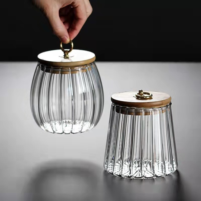 Large Capacity Glass Tea Jar Bamboo Sealed Storage Jar Household Simple Transparent Storage Bottle Kitchen Supplies