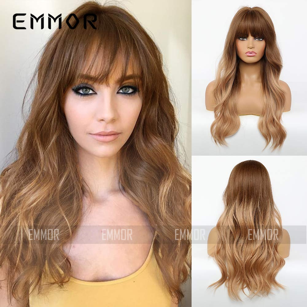Warm caramel wig with long layered waves