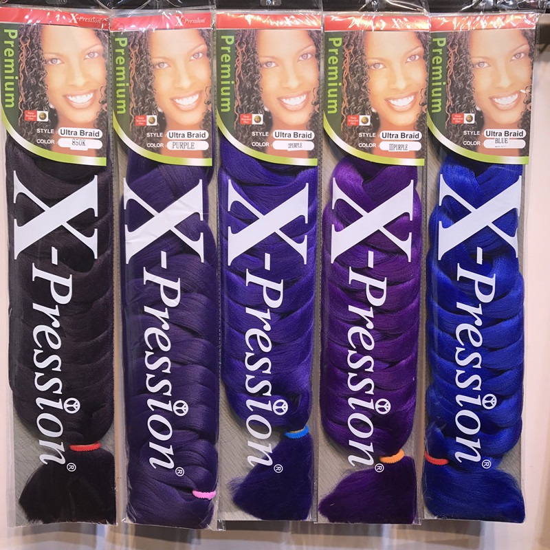 Vivid purple blue and black braid hair packages